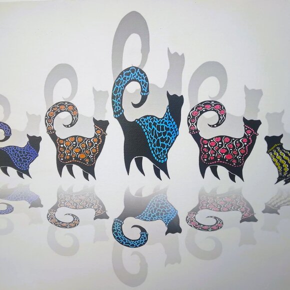 "Snobby Cats Line Dance" CATS, Cotton Giclee canvas wrap Limited Edition - Picture 5 of 10